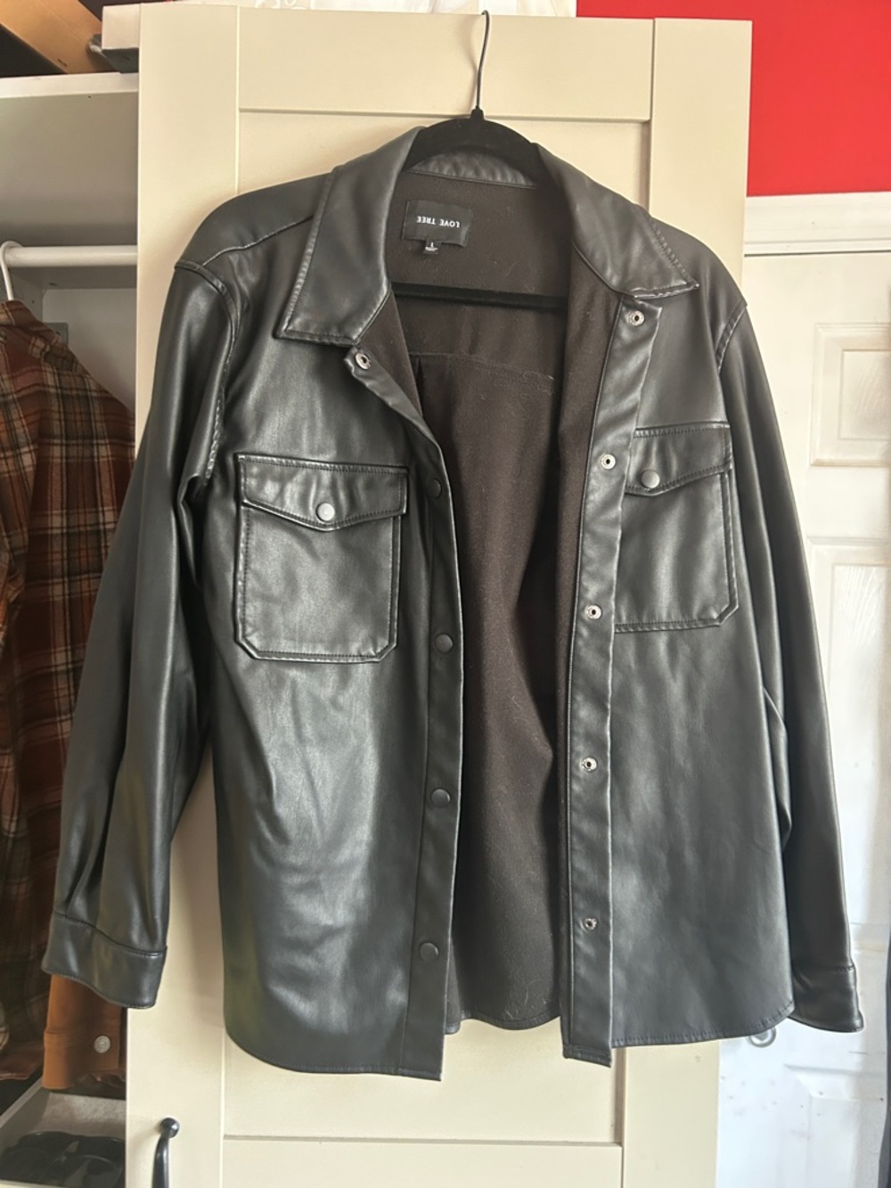 Love Tree Black Faux Leather Shirt Jacket
